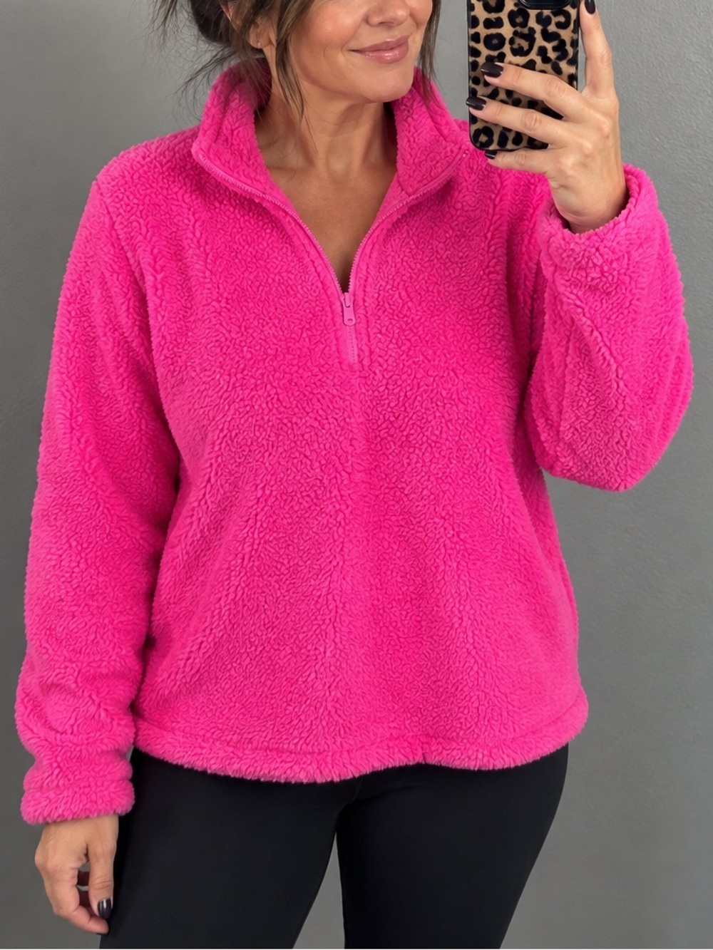 Victoria’s Secret PINK Hot Pink Sherpa Fleece Quarter Zip Pullover Medium